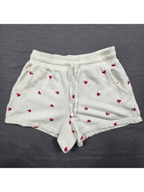 Colsie S Womens Lounge Shorts White With Red Heart Pattern Drawstring Waist